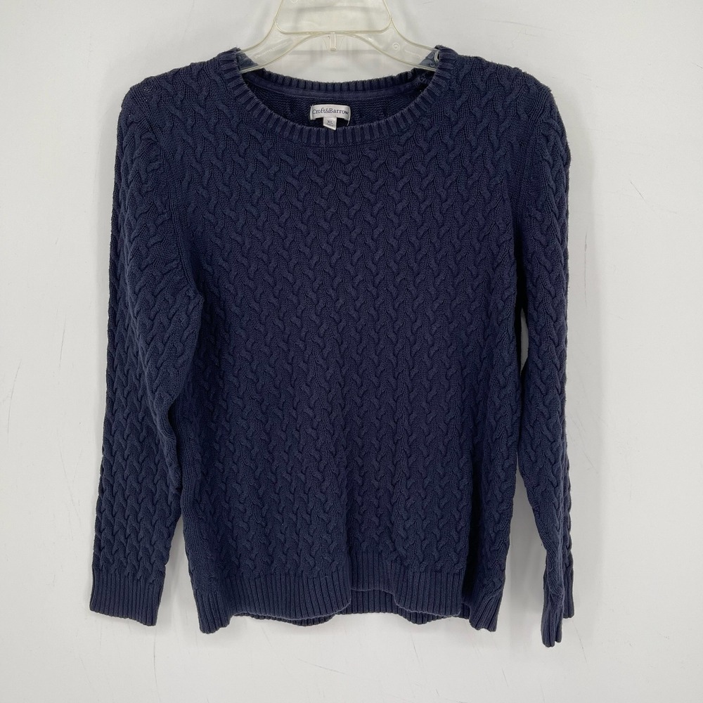 Croft & Barrow Women's Navy Blue Cable Knit Cotton Pullover Sweater Size XL